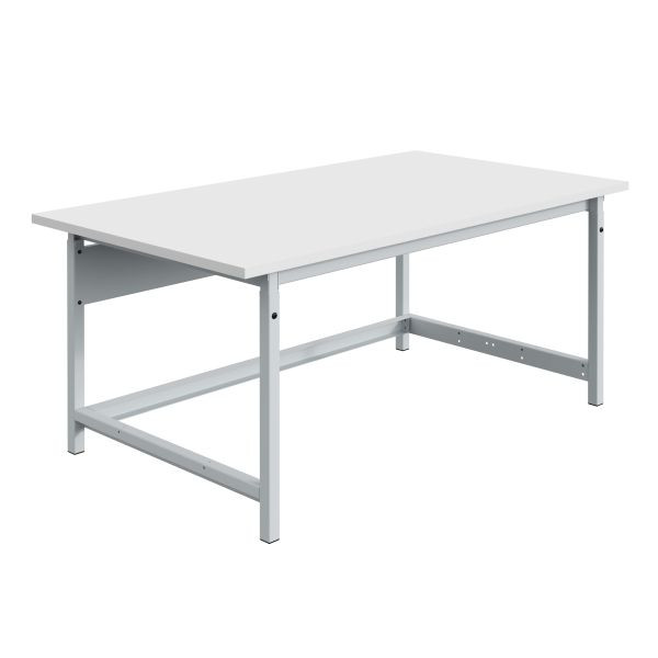 SOFAME PACKLOG Packtisch, mechanisch höhenverstellbar, B 1500 x T 750 x H 768 bis 1048 mm, Melamin-Arbeitsplatte 28 mm, Lichtgrau RAL 7035, W010020601GC
