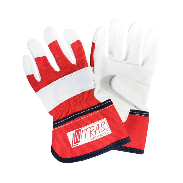 NITRAS Lederhandschuhe in kleinen Größen, roter Rücken und Stulpe, Größe: 4, VE: 120 Paar, 1408NITRAS-4