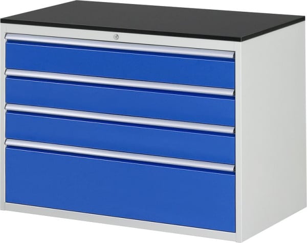 RAU Schubladenschrank Serie 7000, B1145xT650xH820mm, Schubladen: 3xH150, 1xH270mm, Arbeitsplatte melaminharzbeschichtet, 03-XXL5.3A-M.11