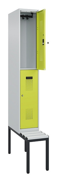 C+P Doppelstock-Spind Evolo PLUS, Bank, 2 Fächer, 2120x300x815mm, 7035/0024, Zylinderschloss, Sitzfläche Kunststoff, Sitzbank, 0493507-10 S10123