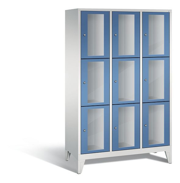 C+P Schließfachschrank Classic, 9 Fächer, H1850xB1200xT500 mm, Grau/Fernblau, 8010A323 S10022