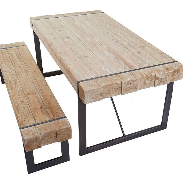 Mendler Esszimmergarnitur HWC-A15, Esstisch + 1x Sitzbank, Tanne Holz rustikal massiv, naturfarben 180cm, 56893+56896