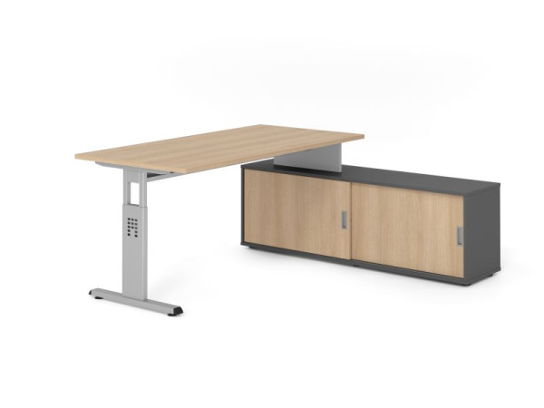 Hammerbacher Aufsatz-Schreibtisch OSE16, 160x80cm, Platte: Eiche, 25mm dick, T-Fuß Gestell Silber, Ahorn, SB/E/S/G/E, VOSE16SB/E/S/G/E