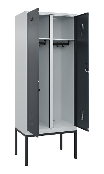 C+P Schwarz-Weiß-Spind Evolo PLUS, Gestell, 2 Abteile, 2120x800x500mm, 7035/7016, Zylinderschloss, 0490327-22 S10039