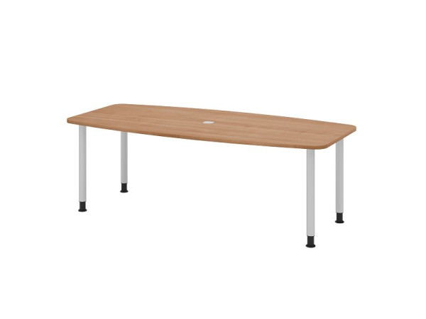 Hammerbacher Konferenztisch KT22C, 220 x 105 cm, Platte: Nussbaum, 25mm dick, Vier-Fuß-Gestell Silber, Rundrohr 6 cm, Arbeitshöhe 72-74 cm, VKT22C/N/S