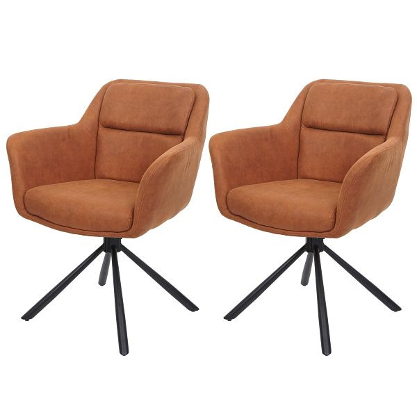 Mendler 2er-Set Esszimmerstuhl HWC-K33, Küchenstuhl Stuhl, drehbar Auto-Position, Stoff MVG, Wildleder-Optik braun, 89662