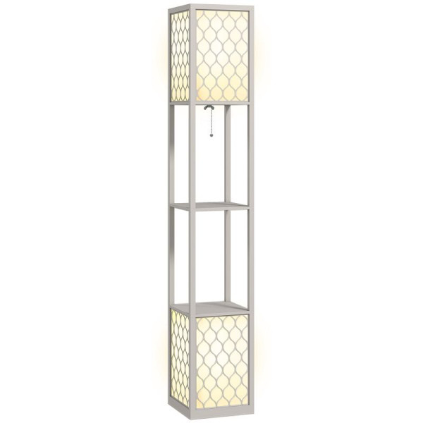 HOMCOM Stehleuchte im modernen Design, 2 Ablagen, Ziehkettenschalter, 26 x 26 x 156 cm, Hellgrau, B31-321V90LG