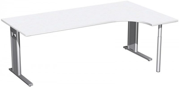 geramöbel PC-Schreibtisch rechts starr, C Fuß Blende optional, 2000x1200x720, Weiß/Silber, N-648317-WS