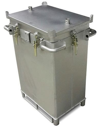 DENIOS Batteriebox aus Edelstahl, 309 Liter, S-Box X2, Füllung PyroBubbles, 261760