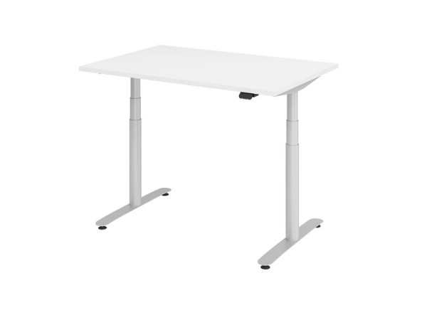 Hammerbacher Sitz-Steh-Schreibtisch elektrisch 120x80cm Weiß/Silber, VXDLR12/W/S