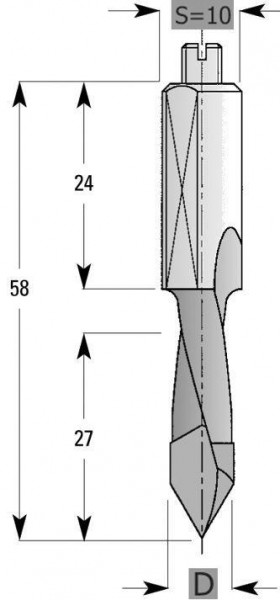 Edessö Durchgangsbohrer HW (HM) S10, A: 5, B: 27, GL: 58 - LH, 145205002