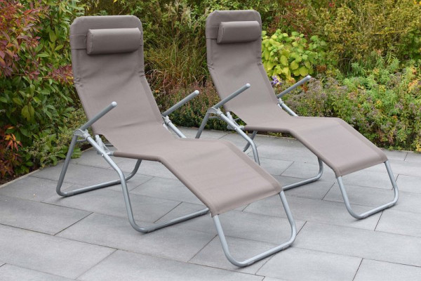 Merxx Wellnessliege XXL inkl. Kopfkissen, 2er Set, besonders große Grundmaße, Silber/taupe, Stahlgestell mit Textilbespannung, 51131-325