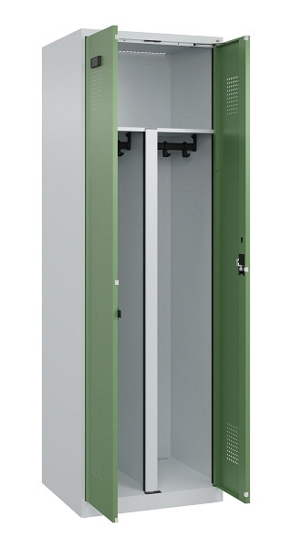 C+P PSA Schwarz-Weiß-Spind Evolo PLUS, 2 Abteile, 1850x600x500mm, 7035/6011, Zylinderschloss, 049002-20P S10037