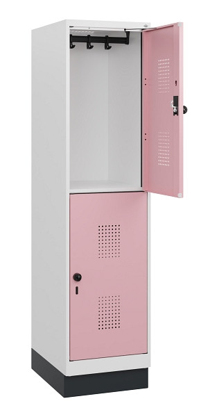 C+P Doppelstöckiger Spind Evolo PLUS, Sockel, 2 Fächer, 1630x400x500mm, 9016/301, Drehriegel, 0493205-12 S10019