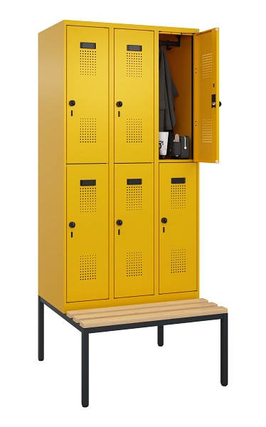 C+P Doppelstock-Spind Evolo PLUS, Bank, 6 Fächer, 2120x900x815mm, 1023/1023, Drehriegel, Sitzfläche Buche-Hartholz, Sitzbank, 0493507-30 S10022