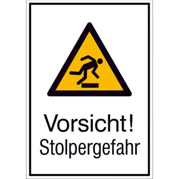 Stein HGS Kombischild mit Warnzeichen und Zusatztext, Vorsicht! Stolpergefahr, Alu hart 0, 56-1, 0 mm, 262 x 371 mm, 11.a8027