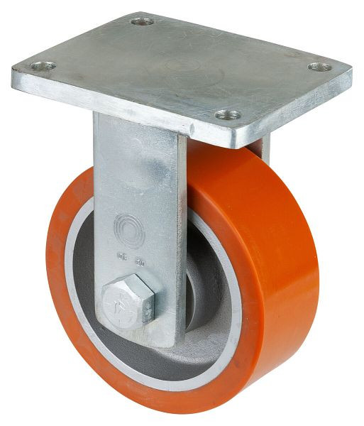BS Rollen Schwerlastrolle, Bockrolle, Rad-Breite 80 mm, Rad-Ø 200 mm, Tragfähigkeit 1400 kg, Guss-Polyurethan 95 Shore A, Guss, Kugellager, RR110.C10.202