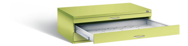 C+P Flachablageschrank Serie 7100_7200, H420xB1350xT960mm, Farbe: Viridingrün / Viridingrün, Bügelgriff, 7200-100 S10159