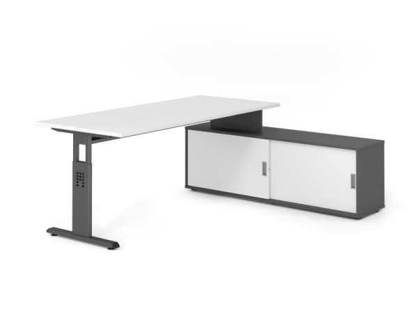 Hammerbacher Aufsatz-Schreibtisch OSE19, 180x80cm, Platte: Weiß, 25mm dick, T-Fuß Gestell Graphit, Ahorn, SB/W/G/G/W, VOSE19SB/W/G/G/W