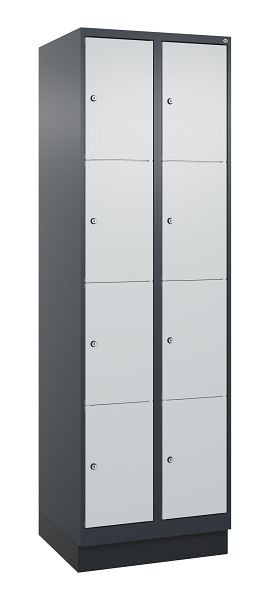C+P Schließfachschrank Classic PLUS, Sockel, 2 Abteile mit je 4 Fächern, 1950x600x500mm, 7016/7035, 080020-204 S10016