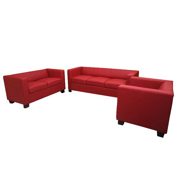 Mendler 3-2-1 Sofagarnitur Couchgarnitur Loungesofa Lille, Leder, rot, 22420