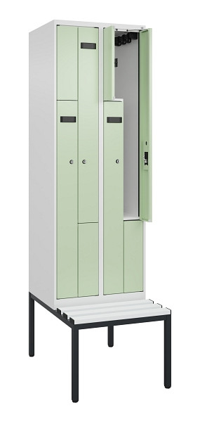C+P Z-Spind Evolo PLUS, Bank, 4 Fächer, 2120x600x815mm, 9016/6019, Zylinderschloss, Sitzfläche Kunststoff, Sitzbank, 0490537-204 S10100