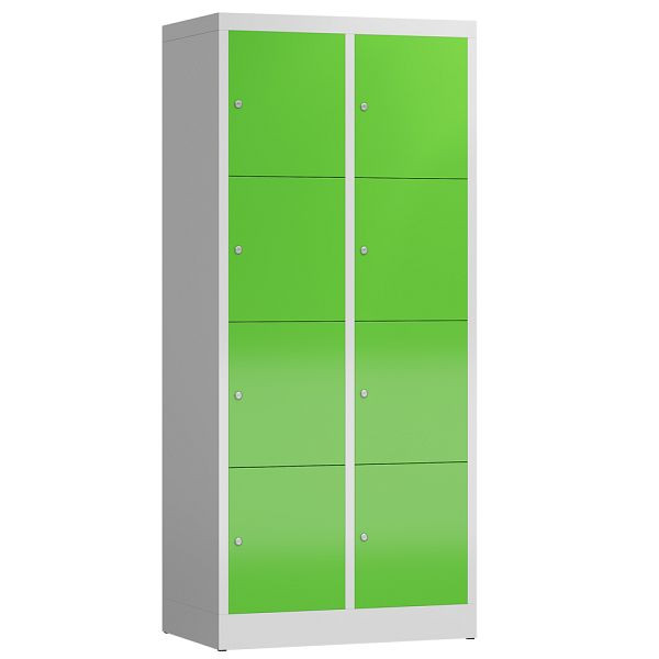 Lüllmann ClassiX Schließfachschrank, 2 Abteile à 4 Fächer, 1800 x 800 x 500 mm, lichtgrau/gelbgrün, X-523425