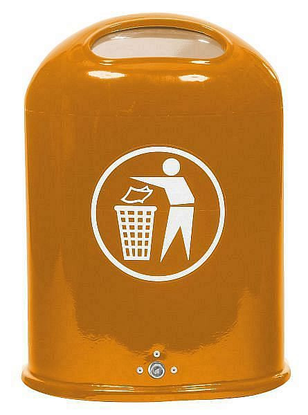 Renner Abfallbehälter oval, ca. 45 L Inhalt, mit Bodenentleerung, selbstschließende Federklappe im Einwurf, gelborange, 7034-00PB 2000