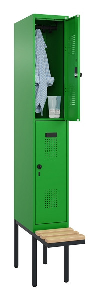 C+P Doppelstock-Spind Evolo PLUS, Bank, 2 Fächer, 2120x300x815mm, 6037/6037, Drehriegel, Sitzfläche Buche-Hartholz, 0493407-10 S10026