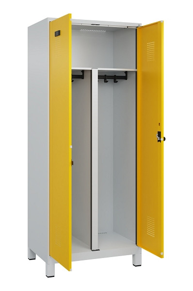 C+P PSA Schwarz-Weiß-Spind Evolo PLUS, mit Füßen, 2 Abteile, 1950x800x500mm, 70, RAL 1023 Verkehrsgelb, Drehriegel, 049012-22P S10001