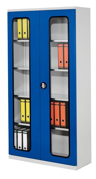 Kappes Systemschrank Serie 400 RAL 7035/5010, H1950 x B1000 x T410 mm, Sichtfenstertüren, 4 Fachböden verzinkt, 1250.01.5016