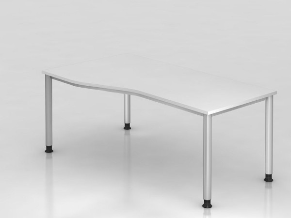 Hammerbacher Schreibtisch 4 Fuß rund 180x100/80cm Weiß/Silber, Freiform, links oder rechts montierbar, VHS18/W/S
