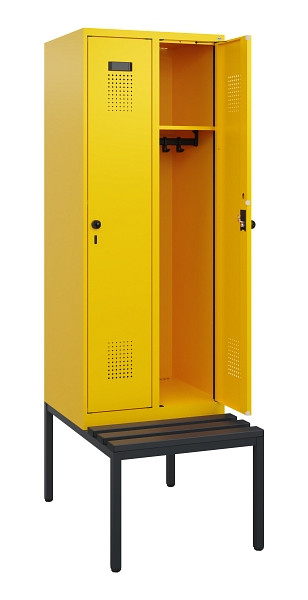 C+P Spind Evolo PLUS, 2 Abteile, 1950x600x815mm, 1023/1023, Drehriegel, Sitzfläche Kunststoff, Sitzbank, 0490505-20 S10076
