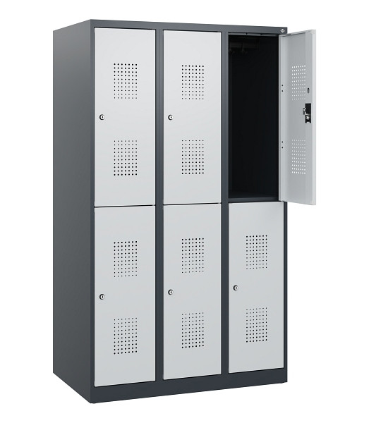 C+P Doppelstöckiger Spind Evolo PLUS, 6 Fächer, 1530x900x500mm, 7016/7035, Zylinderschloss, 0493005-30 S10044
