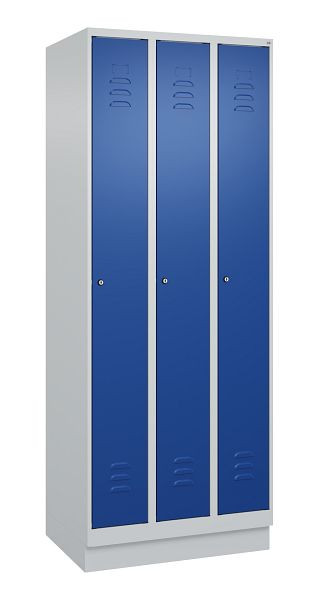 C+P Umkleidespind Classic PLUS, Sockel, 3 Abteile, 1950x750x500mm, 7035/5010, Zylinderschlösser, 080020-39 S10018