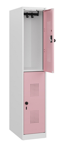 C+P Doppelstöckiger Spind Evolo PLUS, 2 Fächer, 1530x300x500mm, 9016/3015, Drehriegel, 0493005-10 S10019