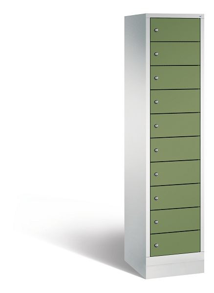 C+P Schließfachschrank Evolo, 10 Fächer, H1800xB420xT500 mm, Grau/Resedagrün, 48020-1210 S10214