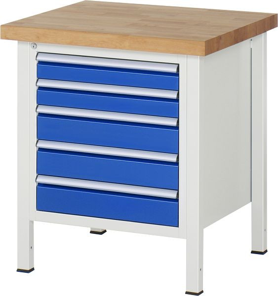 RAU Werkbank Serie 8000 - Gestell-Bauweise (Schweißgestell), Unterbau-Container (5x Schublade), 750x840x700 mm, 03-8171A2-077B4S.11