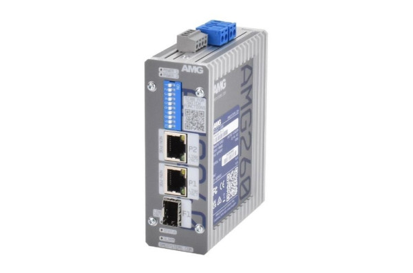 AMG Systems Industrieller Medienkonverter, 2 x 10/100/1000BT RJ45, 1 x 100/1000FX SFP Slot, ohne SFP, DIP Switch, DIN Rail / Wandmontage, AMG260-2G-1S