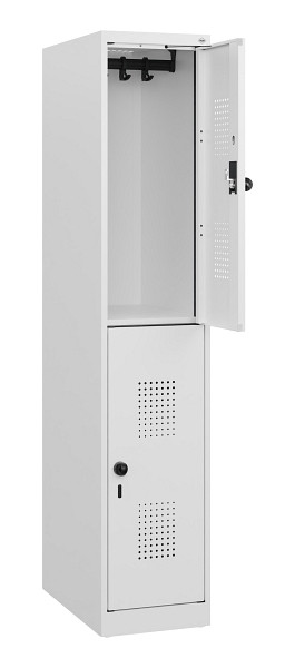 C+P Doppelstöckiger Spind Evolo PLUS, 2 Fächer, 1530x300x500mm, 9016/9016, Drehriegel, 0493005-10 S10023