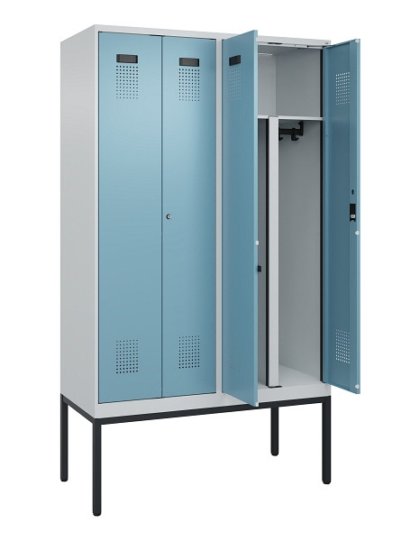C+P PSA Doppel-Spind Evolo PLUS, Gestell, 4 Abteile, 2120x1200x500mm, 7035/0010, Zylinderschloss, 0490327-40P S10036