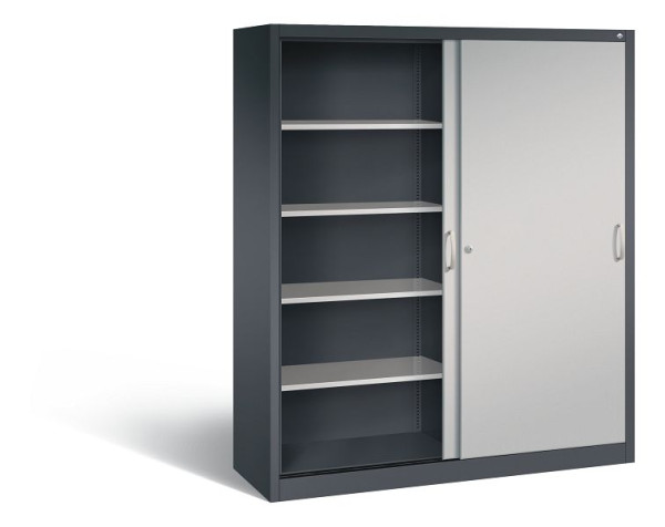 C+P Schiebetürenschrank Acurado, H1950xB1600xT500mm, Farbe: Schwarzgrau / Weißaluminium, Bügelgriff, 5 OH, 2150-00 S10119
