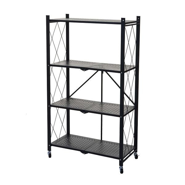 Mendler Regal HWC-J85, Standregal Wohnregal, faltbar/klappbar Stahl, schwarz, 4 Ebenen, 83784