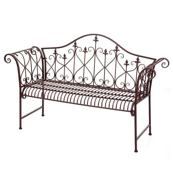 Mendler Gartenbank HWC-H78, Parkbank Sitzbank, 2-Sitzer Metall mit Verzierungen Rost-Optik braun 150cm, ohne Sitzkissen, 72954