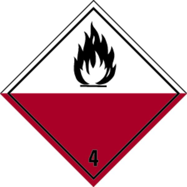 Schilder Klar Verpackungskennzeichnung Gefahrenklasse 4, Selbstentzündliche Stoffe, 100x100 mm Folie selbstklebend, 572/61