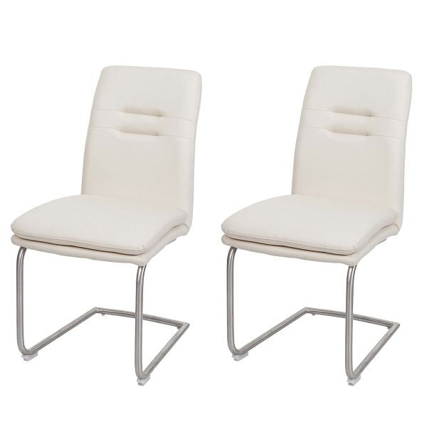 Mendler 2er-Set Esszimmerstuhl HWC-H70, Küchenstuhl Freischwinger Stuhl, Stoff/Textil Edelstahl gebürstet, creme-beige, 94426