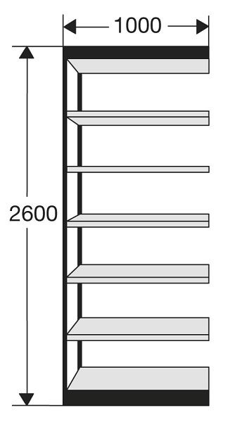 Kerkmann Büro-Regal Progress 2000, B 1000 x T 300 x H 2600 mm, schwarz/lichtgrau, 50215115