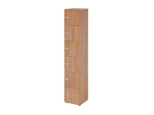 Hammerbacher Schließfachschrank schmal 6OH, 6 Türen, Korpus: Nussbaum, Türen: Nussbaum, 40 x 40 x 215,6 cm (BxTxH), Zahlenschloss, V264L6/N/N/ZS