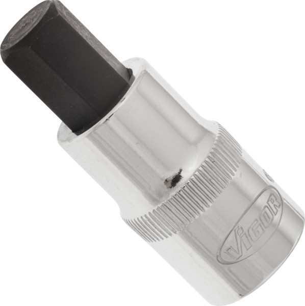 VIGOR Innensechskant Schraubendreher-Einsatz, Vierkant hohl 12,5 mm (1/2 Zoll), Innen-Sechskant Profil, 12 mm, Länge: 55 mm, VE: 5 Stück, V2106