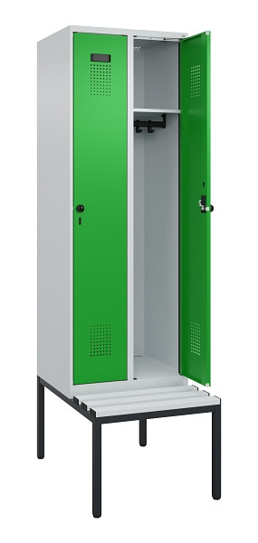 C+P Spind Evolo PLUS, 2 Abteil, 2120x600x815mm, 7035/6037, Drehriegel, Sitzfläche Kunststoff, Sitzbank, 0490507-20 S10065